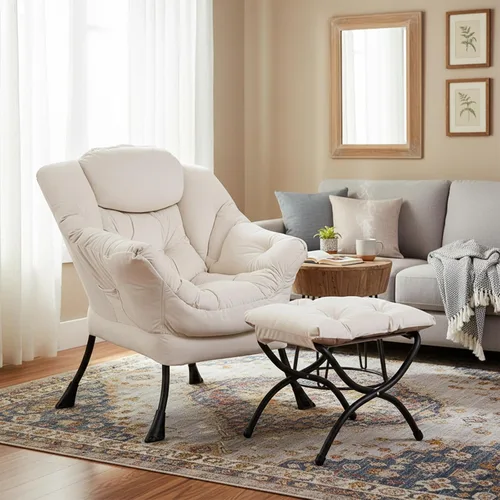 Vista 241 de Welnow Silla Lazy con otomana, moderna silla de descanso con reposabrazos y un bolsillo lateral, sillón para sofá de ocio, sillón de lectura