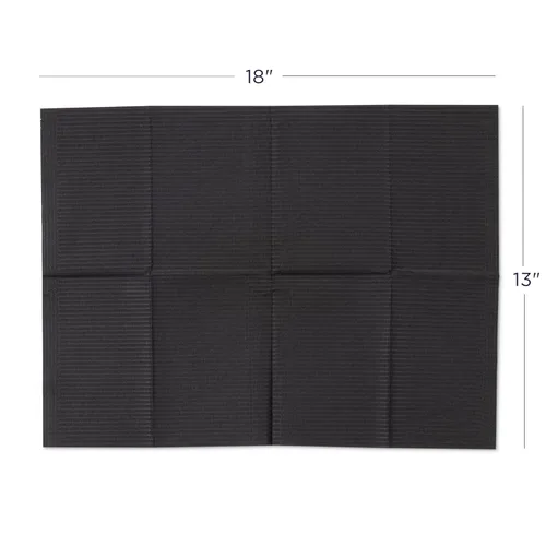 Vista 4 de Practicon Paquete de 125 Baberos Desechables Negros para Pacientes, 18" x 13", Hoja de Babero de Papel Impermeable de 3 Capas con Respaldo