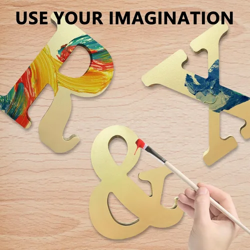 Vista 3 de Letras de madera doradas 3D de 6 pulgadas, letras de pared del alfabeto de madera sin terminar para decoración de pared, manualidades de madera