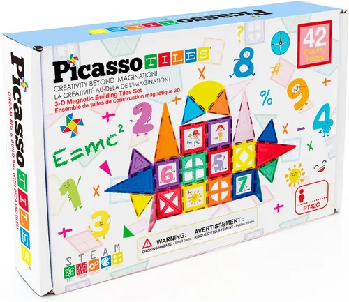 Vista 7 de PicassoTiles Bloques de construcción magnéticos con azulejos y click-in, artes gráficas educativas, juego de construcción de imán, juego