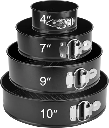 Vista 7 de Juego de Moldes Desmontables de 4 Piezas, Moldes para Pasteles de 4/7/9/10 pulgadas con Protector de Silicona a Prueba de Fugas, Antiadherentes a