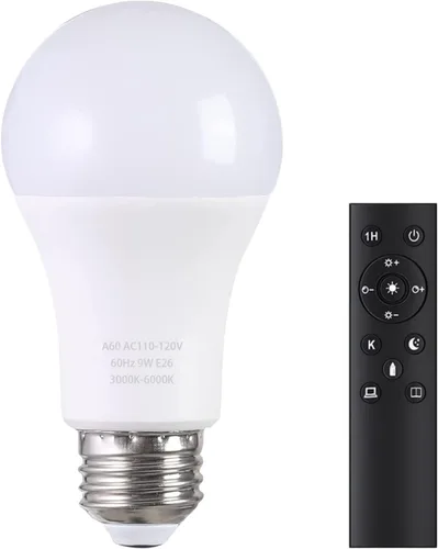 Bombillas LED A19 con control remoto, 800LM 9W, bombillas LED equivalentes a 60 W, regulables continuas 3000K-6000K, base E26, CRI 80+, 2.4 GHz, más
