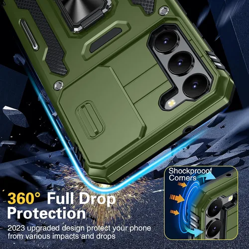 Vista 2 de Oterkin Funda para S23 Plus, Samsung Galaxy S23 Plus con soporte ajustable de 360°, 2 protectores de pantalla templado de 9 H, funda protectora