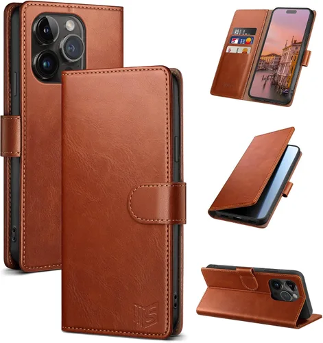 Vista 24 de SUANPOT Funda tipo cartera para iPhone 14 Pro de 6.1 pulgadas con bloqueo RFID, tarjetero y tarjetero, funda protectora de piel sintética con tapa