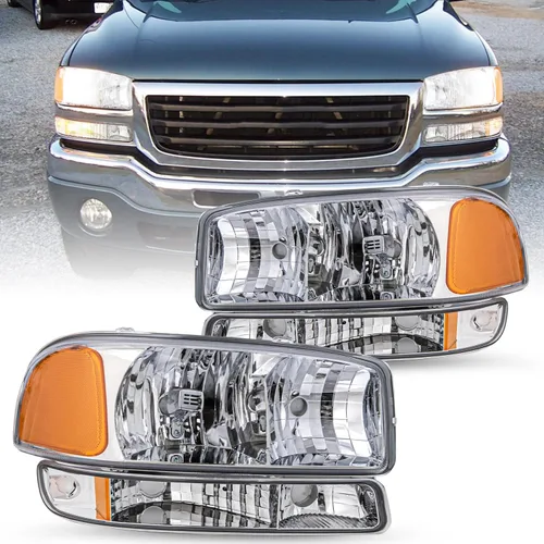Vista 7 de SOCKIR 4 piezas de conjunto de faros delanteros compatible con GMC Sierra 1500 2500 3500 99-06/GMC Yukon 00-06 + conjunto de faros
