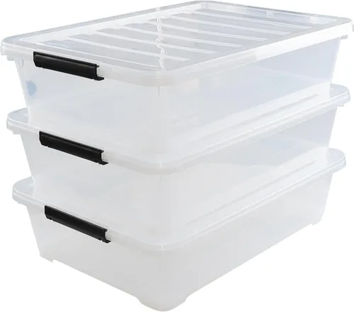 Vista 2 de Contenedores de almacenamiento de plástico transparente de 40 cuartos de galón, cajas de almacenamiento grandes de plástico con ruedas, 3 paquetes