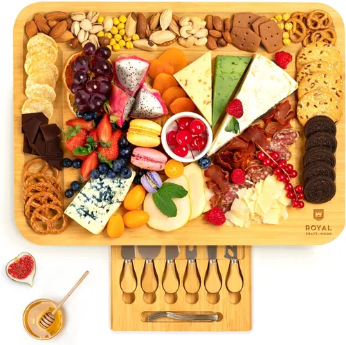 Vista 10 de ROYAL CRAFT WOOD Tabla grande de quesos y charcutería – Tabla grande de queso de bambú – Bandeja para servir – Regalos de inauguración de la casa