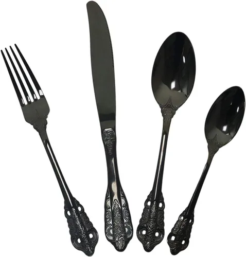 Vista 7 de Gugrida Juego de cubiertos de 4 piezas, cubiertos de acero inoxidable 18/10, incluye cuchillo, tenedor, cuchara, cuchara de té, pulido con espejo