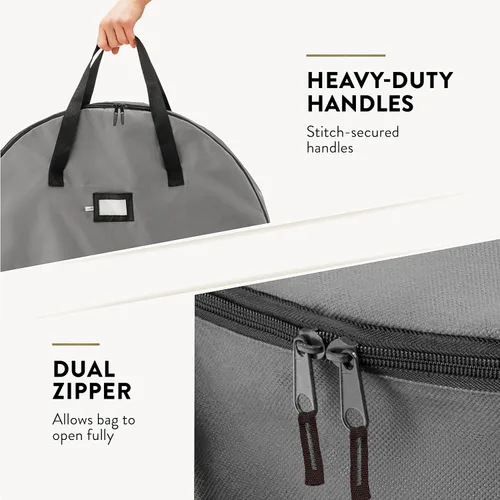 Vista 5 de Paquete de 2 bolsas de almacenamiento para corona de Navidad, 91 cm - Coronas artificiales, asas duraderas, doble cremallera y ranura para tarjetas