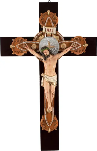 DVDMATINEMOVIES - St. Benedict Polyester Crucifix | Wall Cross | Resin figure | 14",24" Inches | San Benito Cruz Religious home decor, gift, chruch,