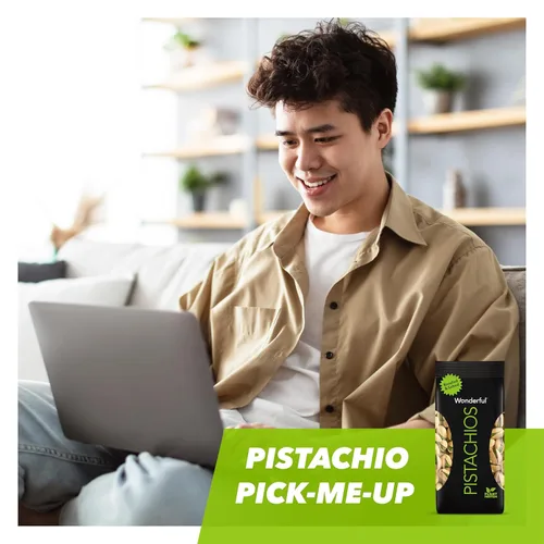 Vista 5 de Wonderful Pistachos con cáscara, nueces tostadas y saladas, bolsa de 8 onzas, aperitivo saludable, aperitivo proteico, elemento básico de la despensa