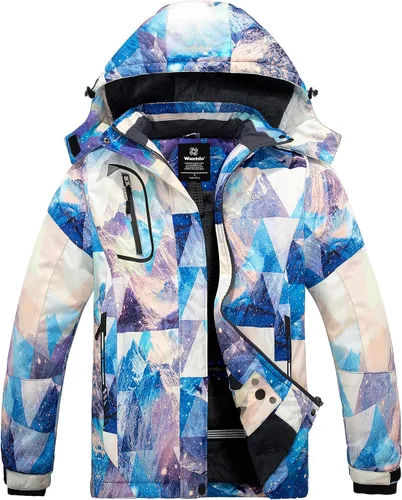 Wantdo - Chaqueta de esquí impermeable para mujer, resistente al viento, chaqueta de lluvia para invierno, chaqueta cálida con capucha.