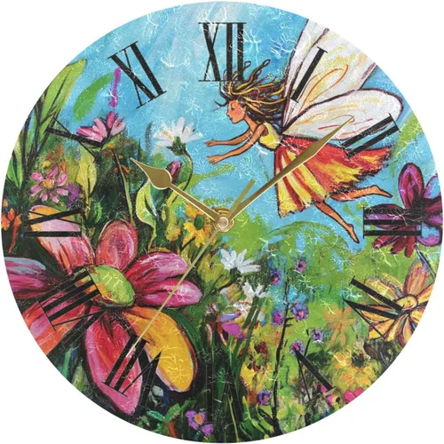 fairy Flying in The Flower 10 Inch Round wall clock retro Silent Easy to Use for Hotel Home reloj de pared para cocina
