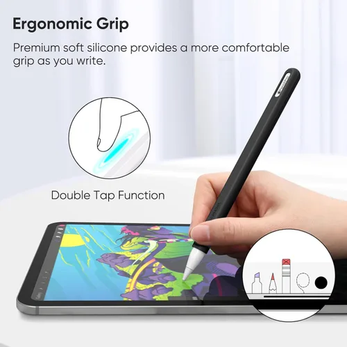 Vista 4 de Fintie Funda de Silicona para Apple Pencil Pro y Apple Pencil de 2ª Generación, Funda Ligera para Lápiz Protectora Suave con Agarre y Soporte con 2