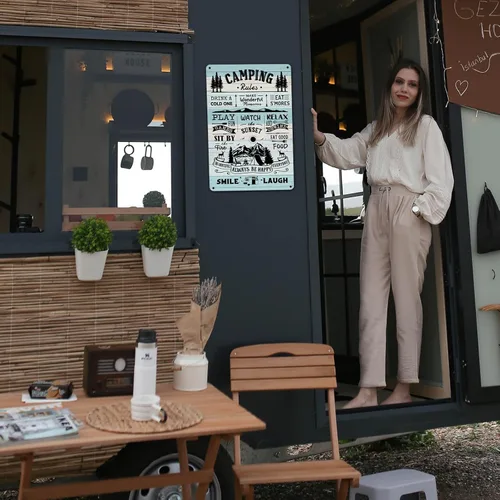 Vista 7 de Letrero de metal con reglas de campamento, decoración perfecta para caravanas y cámpers para interiores, decoraciones de campamento al aire libre