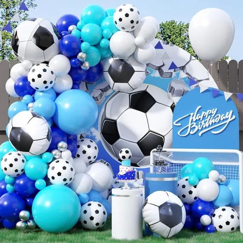Vista 10 de Kit de arco de globos azul y naranja, kit de guirnalda de 120 globos de color azul claro, blanco y naranja con globos de látex cromados de 4D