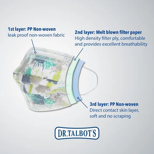 Vista 3 de Dr. Talbot's Mascarillas desechables protectoras para niños de 2 a 5 años - 10 unidades - Mascarillas desechables de 3 capas de un solo uso con clip