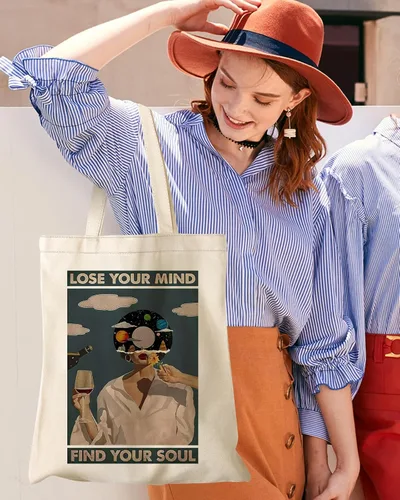 Vista 2 de Miss Adola Canvas Tote Bag with Pocket - Aesthetic Cute Canvas Bag for Women Shoulder Totes for Shopping, Work, Gym
