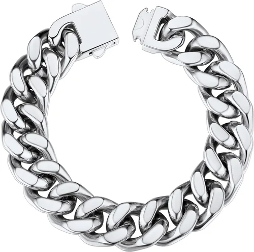 Vista 13 de ChainsHouse - Pulsera de eslabones cubanos de acero inoxidable para hombre, 5mm/7mm/9mm/12mm de ancho, 7.5"/8.3"/9" de largo, cadena chapada en oro