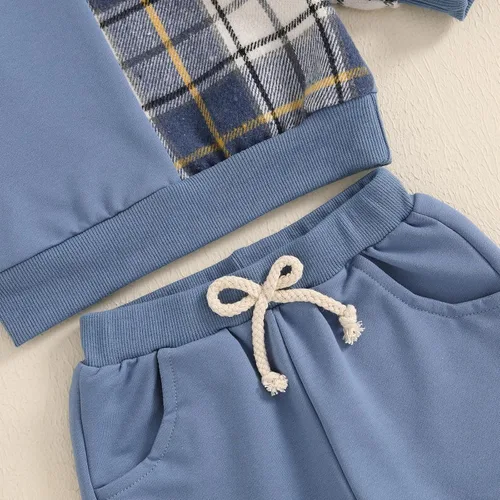 Vista 17 de Conjunto de sudadera de manga larga con cuello redondo y pantalones deportivos para bebés, ropa de invierno para bebé A-negro verde