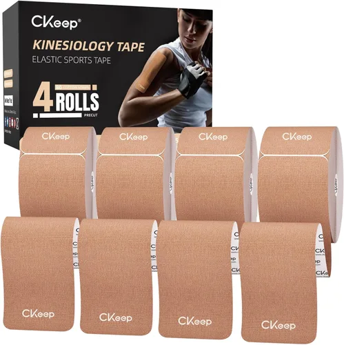 Vista 11 de CKeep Cinta de kinesiología, 2 rollos de tiras precortadas de algodón sin látex, hipoalergénicas y elásticas de 2 pulgadas de ancho, cinta atlética