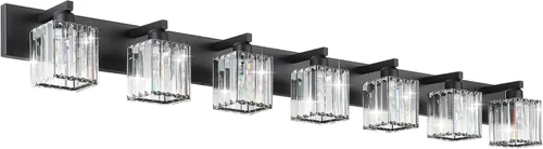 Vista 18 de Aipsun Accesorios de Iluminación para Baño Luz de Tocador de Cristal Negra y Dorada de 6 Luces Accesorios de Iluminación para Tocador