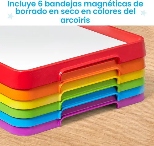 Vista 2 de hand2mind Bandejas magnéticas de borrado en seco para actividades, bandejas apilables para el aula, bandejas magnéticas de letras, pizarras blancas