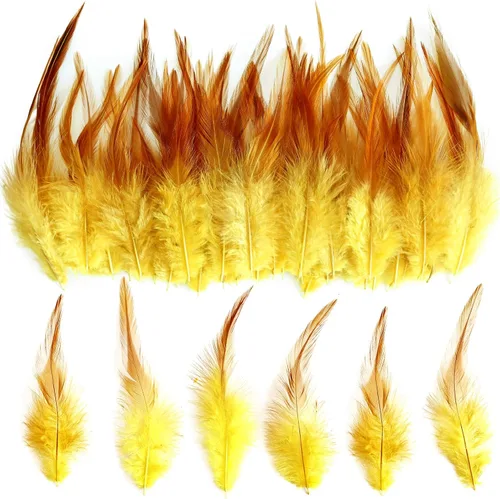 THARAHT 200 piezas de plumas de gallo de sillín amarillas sueltas a granel 5-7 pulgadas 4.7-6.7 in para decoración de atrapasueños de bricolaje