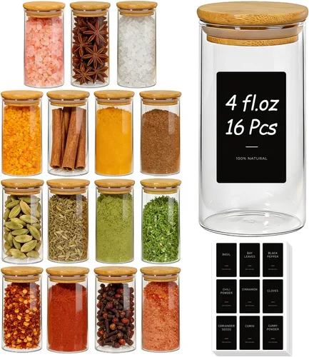 Vista 18 de ComSaf Juego de 9 tarros de vidrio para almacenamiento de alimentos de 0.6 cuartos de galón, recipientes de almacenamiento de vidrio transparente