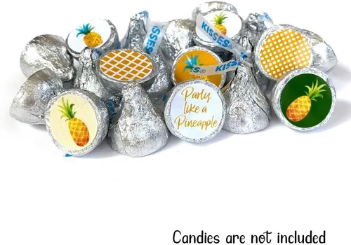 Vista 4 de Party Like a Pineapple Tropical Label for Hershey'S Kisses Chocolates - Pegatinas de caramelo - Juego de 240