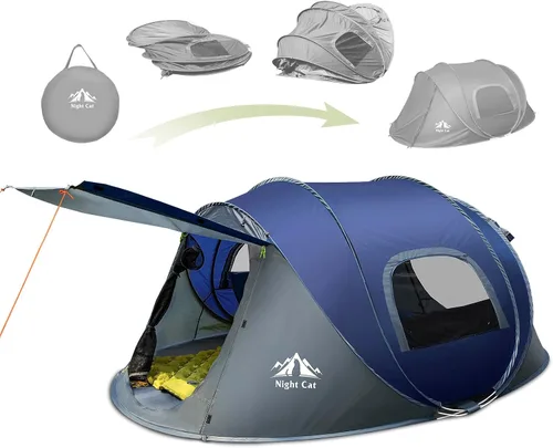 Vista 8 de Night Cat Pop-up Camping Tent: 2 Person Tent Waterproof Instant Easy Setup Family Tent