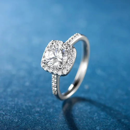 Vista 4 de MDFUN - anillo de compromiso para mujer con circonia cúbica chapado en oro blanco de 18 quilates