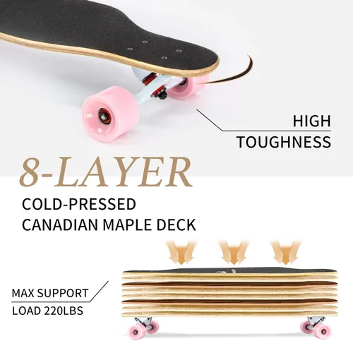 Vista 8 de Patineta Longboard de 41 Pulgadas, 8 Capas de Arce Canadiense, Longboards de Caída Libre para Jóvenes y Principiantes
