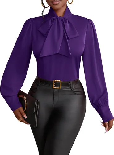 Vista 15 de Vrtige Camisa de mujer elegante con cuello de lazo, manga larga, blusa para la oficina