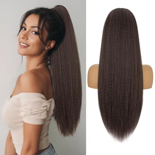 Vista 19 de Benehair Extensión de cola de caballo larga de burbujas para mujer, cola de caballo afro negra, trenzada, con banda para el cabello, extensiones
