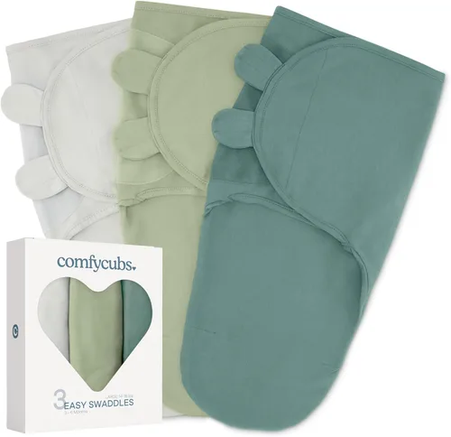 Vista 10 de Comfy Cubs - Manta para envolver fácil, 3 unidades - 100% algodón para recién nacidos, pequeña para bebés de 0 a 3 meses, con velcro ajustable, saco