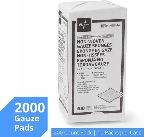 Vista 5 de Medline No Tejido No Estéril, Gasa de Rayón/Poliéster Esponja, 4 x 4, 4 Capas (10 Paquetes de 200)