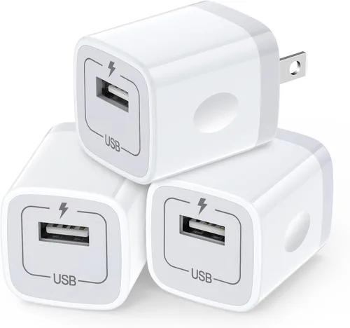 Vista 7 de Cubo de cargador de pared, enchufe USB de 1A/5 V, paquete de 3 unidades de adaptador de bloque de carga negro de viaje compatible con teléfono