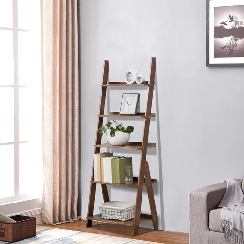 Vista 23 de Maydear Estantería de bambú con escalera, estantería inclinada de 4 niveles, estantes de almacenamiento para sala de estar, dormitorio, cocina