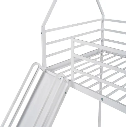 Vista 6 de Harper & Bright Designs Cama Litera Casa con Tobogán, Cama Litera Doble sobre Doble con Techo y Barandillas, Cama Litera Doble sobre Doble de Metal