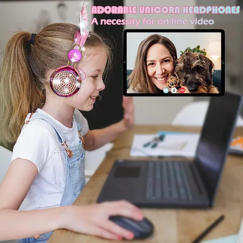 Vista 6 de SVYHUOK Cat Ear Wireless Headphones for Kids with Mic, Bluetooth Over Ear Headset for School Cellphone Smartphones Laptop PC,FM&85db Volume GOOD