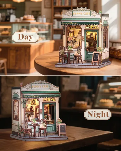 Vista 8 de CUTEBEE - Kit de rincón de libros, kit de casa de muñecas en miniatura para adultos y adolescentes, decoración de estantería, modelo de callejón