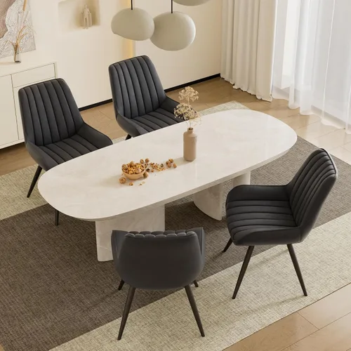 Juego de 4 sillas de comedor modernas de mediados de siglo, sillas de cocina de tela tapizada con cojines suaves, color negro Negro (tela)