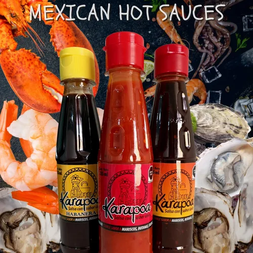 Vista 5 de Paquete de 2 salsas picantes, sabor habanero del norte de Sinaloa, KARAPOA perfecto para mariscos y aperitivos, 7 onzas líquidas cada una