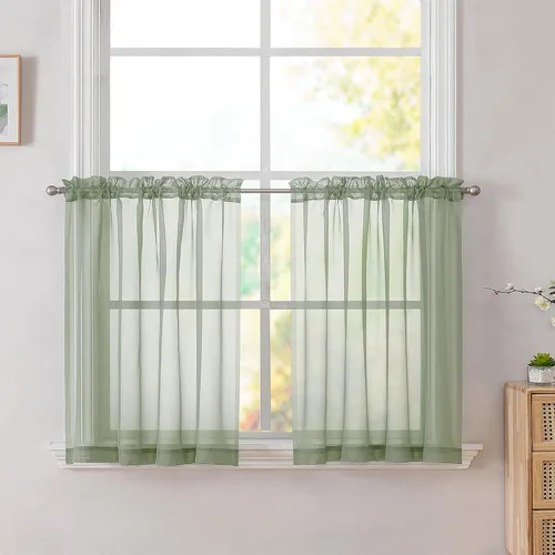Vista 29 de Simplebrand Cortinas traslúcidas color aguamarina cortas de 45 pulgadas de largo para ventanas pequeñas, juego de 2 paneles de cortinas traslúcidas