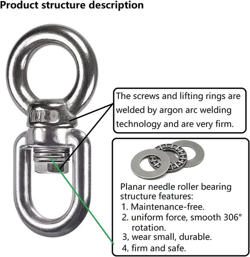 Vista 2 de Cojinete giratorio giratorio de 360° con capacidad de 820 libras, accesorios de conexión de suspensión seguros y confiables para columpio, hamaca
