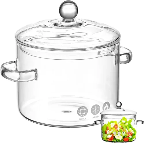 DOITOOL Olla de vidrio para cocinar a fuego lento para estufa Potpourri 1.4 Quarts Cacerola de vidrio resistente al calor con tapa Olla transparente