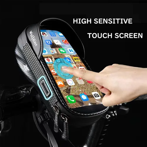Vista 3 de WOLFILIST Soporte de teléfono impermeable para bicicleta, soporte de pantalla táctil para teléfonos de 7 pulgadas, rotación de 360° y bolsa