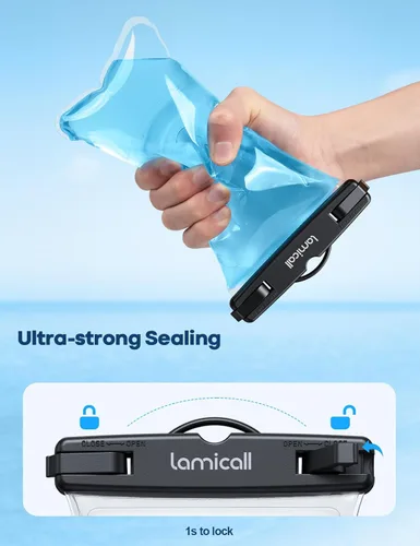 Vista 4 de Lamicall 2 piezas de bolsa impermeable para teléfono flotante - [Diseño suave 3D sin costuras] Funda impermeable IPX8 para teléfono celular