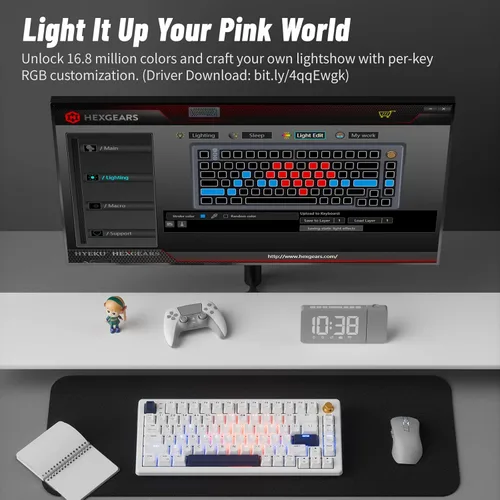 Vista 6 de Teclado mecánico inalámbrico con reposamuñecas, teclado personalizado intercambiable en caliente con perilla, retroiluminación RGB, interruptores